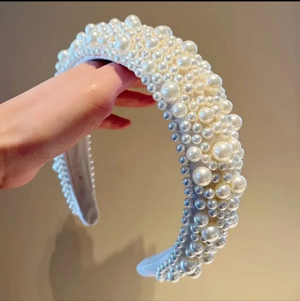 Elegant Wide Imitation Pearl Headband Cream NEW